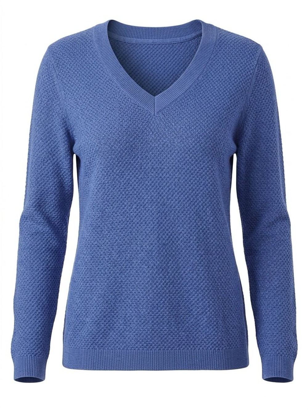 Blue Women’s V-Neck Waffle Knit Sweater. 100% cotton. Size Large